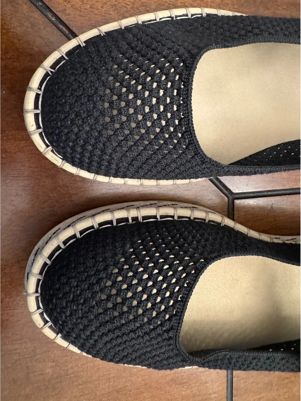Rothy's Black Knit Espadrille Mary Jane Flats Size 12 Gold Buckle Sustainable